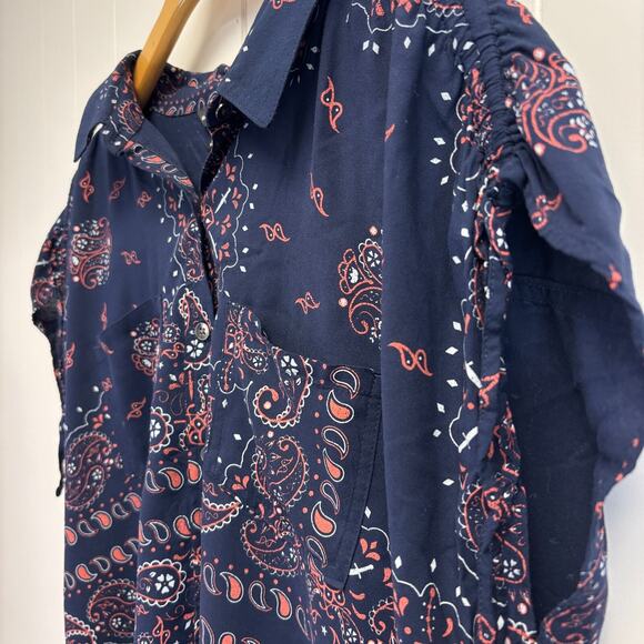 Rock & Republic Women's Paisley Boho Rayon Top Size XL Summer Ruched Sleeves - Picture 3 of 9